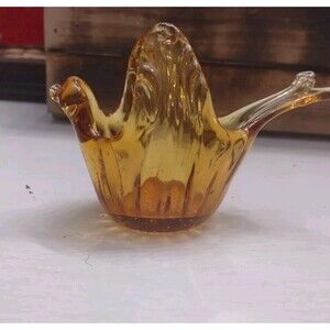 Art Deco Amber Glass Bird Basket  Made In Italy Rare Find Vintage